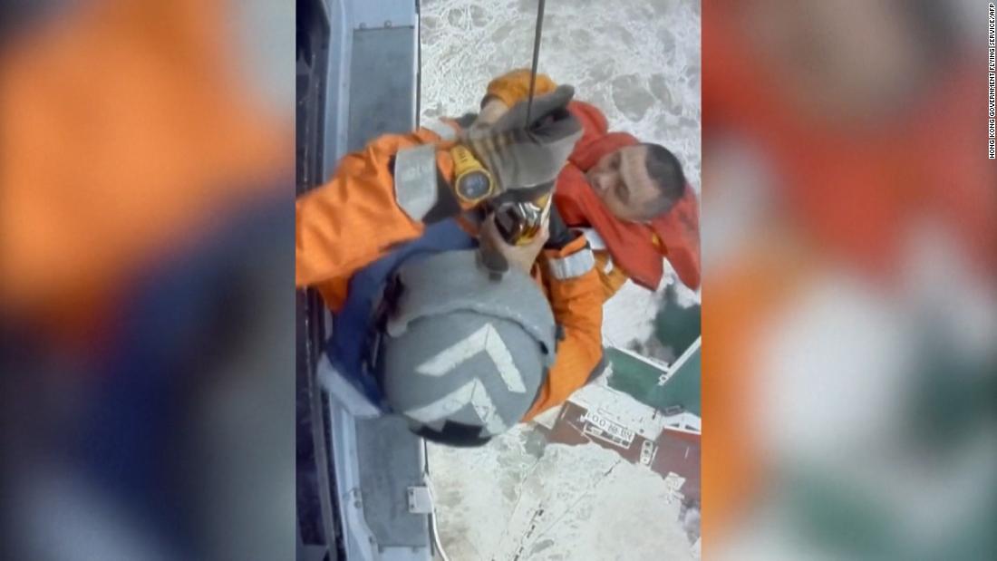 Rescuers in Hong Kong search for the crew of a ship that broke in half after being caught in a typhoon