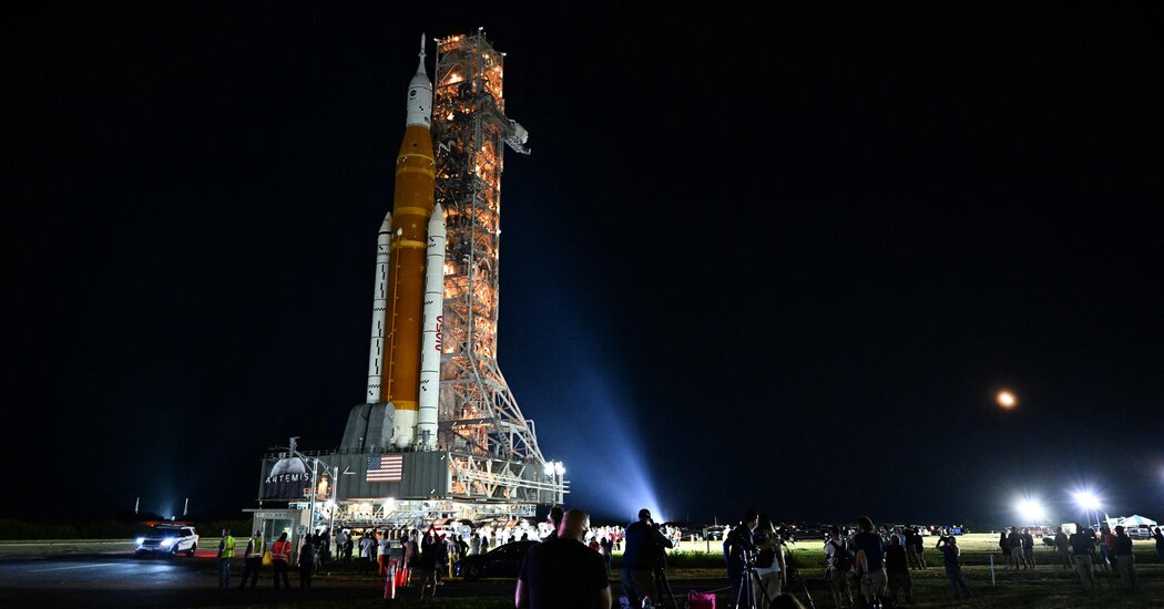 Watch NASA’s Artemis Moon Rocket take off to the launchpad