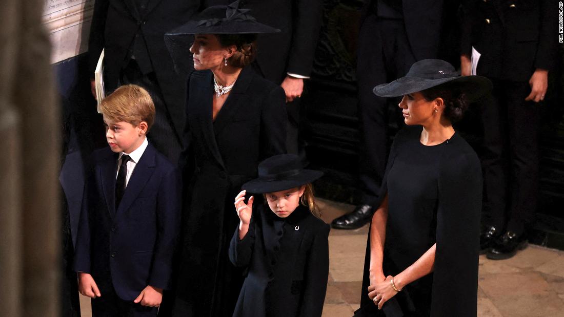 Prince George and Princess Charlotte walk the Queen’s funeral procession
